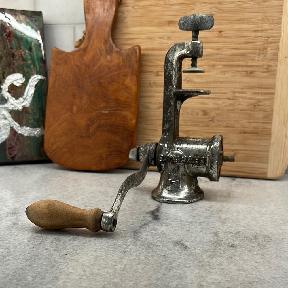 Keystone Vintage Metal Meat Grinder with Wooden Handle